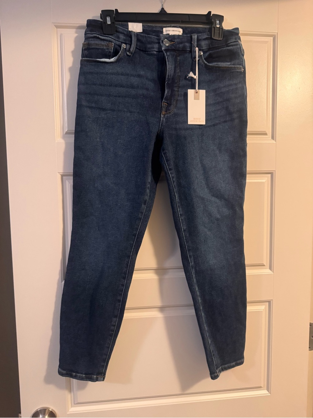 Good American Dark Blue Cropped Stretch Jeans